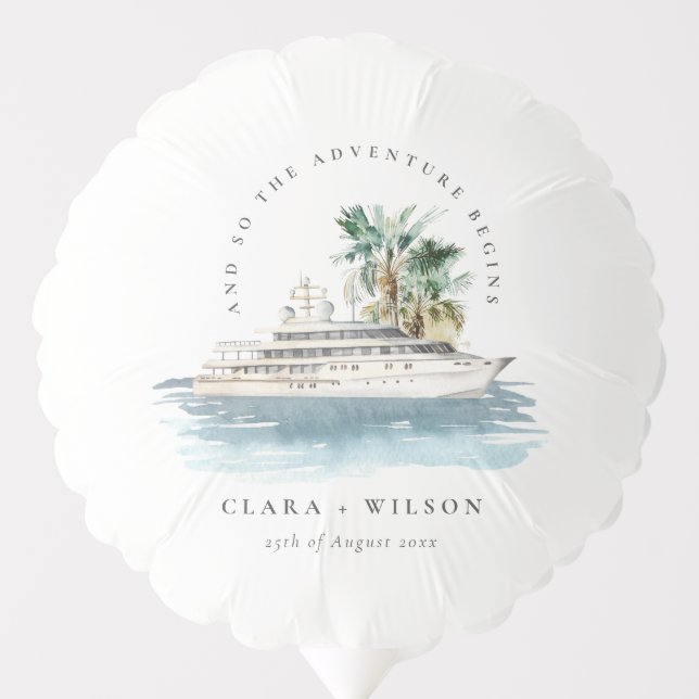 Elegant Dusky Cruise Ship Palm Seascape Wedding  Balloon (Front)