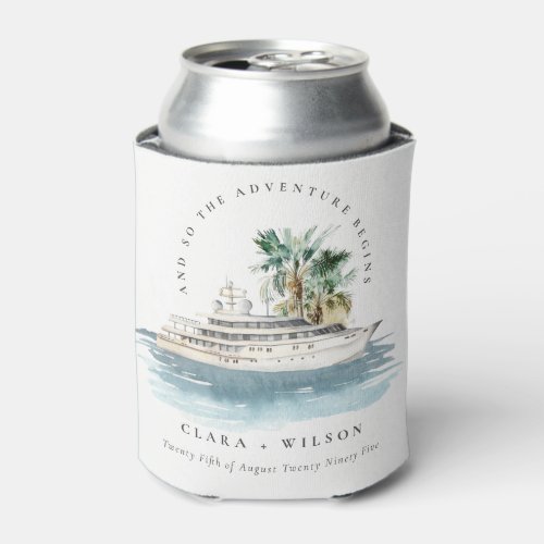 Elegant Dusky Cruise Ship Palm Seascape Wedding  Can Cooler