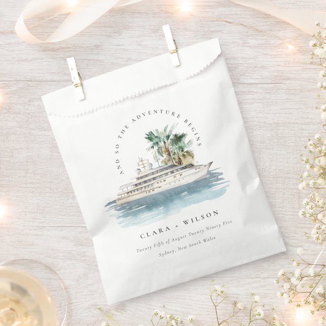 Elegant Dusky Cruise Ship Palm Seascape Wedding  Favor Bag (Clipped)