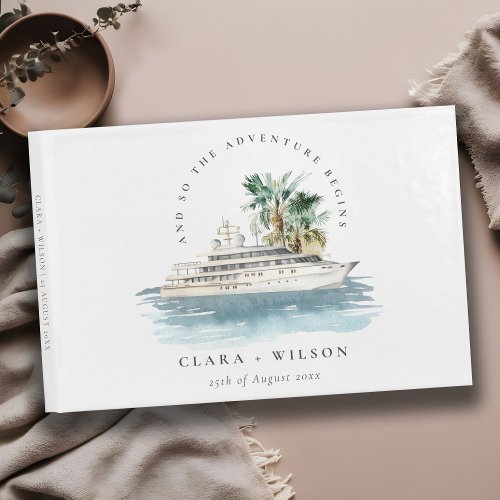 Elegant Dusky Cruise Ship Palm Seascape Wedding  Guest Book