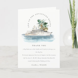 Elegant Dusky Cruise Ship Palm Seascape Wedding Letterpress Thank You Card