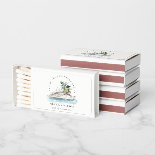 Elegant Dusky Cruise Ship Palm Seascape Wedding  Matchboxes