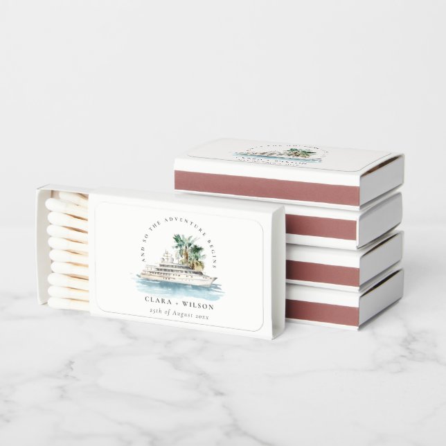 Elegant Dusky Cruise Ship Palm Seascape Wedding  Matchboxes (Stacked)