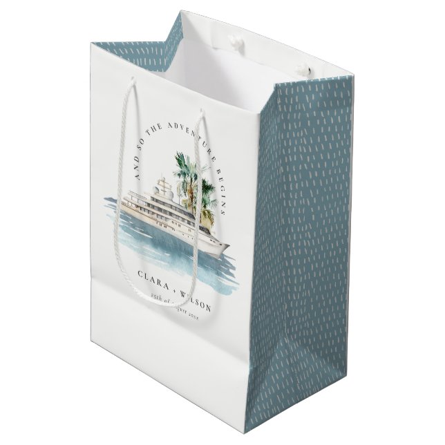 Elegant Dusky Cruise Ship Palm Seascape Wedding  Medium Gift Bag (Front Angled)