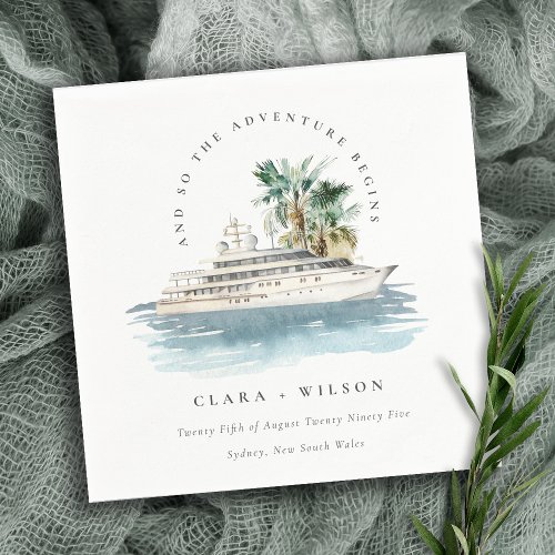Elegant Dusky Cruise Ship Palm Seascape Wedding  Napkins