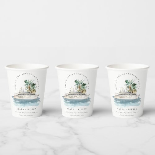 Elegant Dusky Cruise Ship Palm Seascape Wedding  Paper Cups