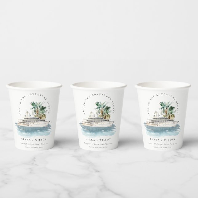 Elegant Dusky Cruise Ship Palm Seascape Wedding  Paper Cups (Multi)
