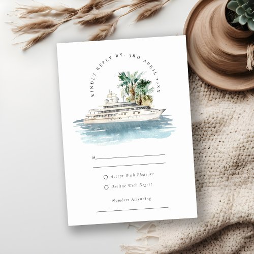 Elegant Dusky Cruise Ship Palm Seascape Wedding RSVP Card