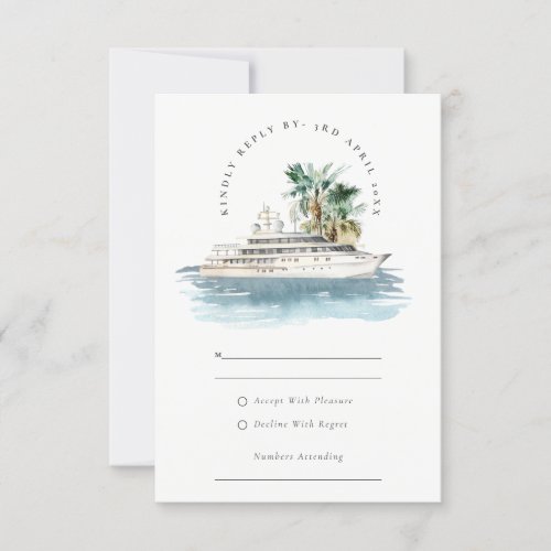 Elegant Dusky Cruise Ship Palm Seascape Wedding RSVP Card