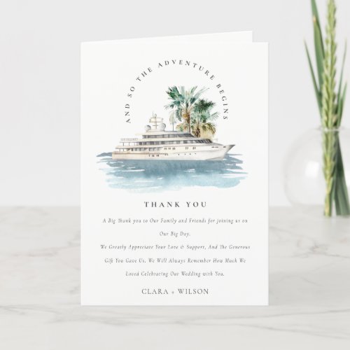 Elegant Dusky Cruise Ship Palm Seascape Wedding  Thank You Card