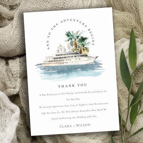 Elegant Dusky Cruise Ship Palm Seascape Wedding  Thank You Card
