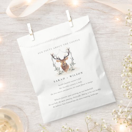 Elegant Dusky Deer Floral Crest Fun Facts Wedding Favor Bag
