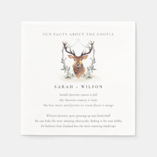 Elegant Dusky Deer Floral Crest Fun Facts Wedding Napkins