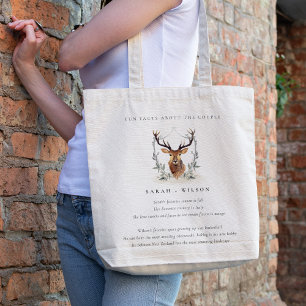 Elegant Dusky Deer Floral Crest Fun Facts Wedding Tote Bag