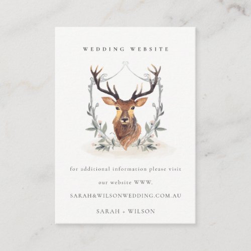 Elegant Dusky Deer Floral Crest Wedding Website Enclosure Card