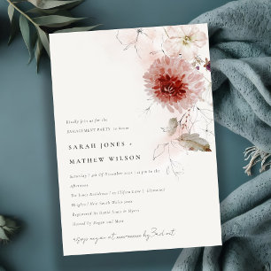 Elegant Dusky Fall Marsala Blush Floral Engagement Invitation