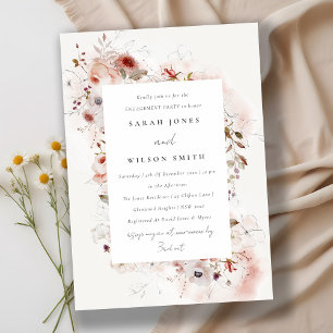 Elegant Dusky Fall Marsala Blush Floral Engagement Invitation