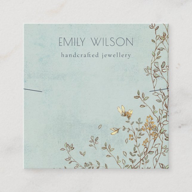 Elegant Dusky Floral Aqua Band Necklace Display Square Business Card (Front)