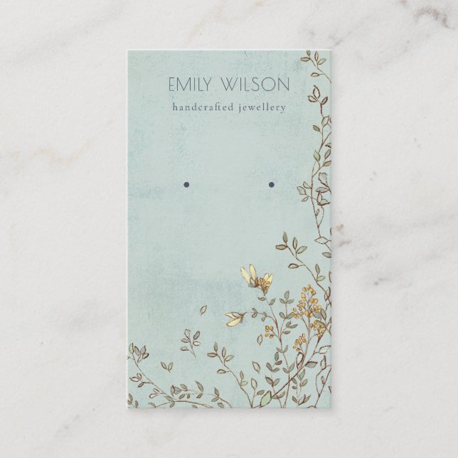 Elegant Dusky Floral Aqua Stud Earring Display Business Card (Front)