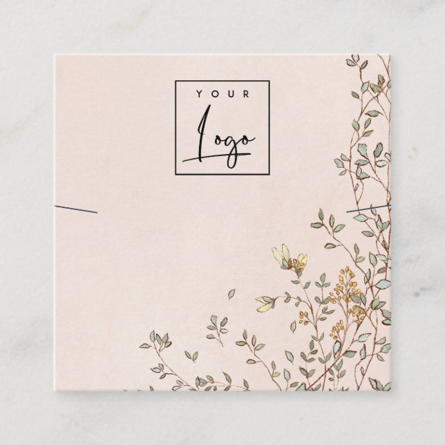 Elegant Dusky Floral Blush Logo Necklace Display Square Business Card (Front)