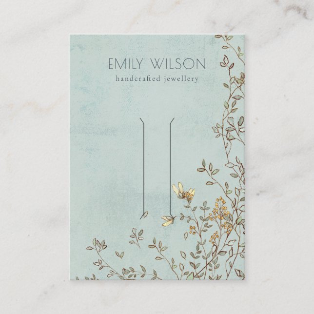 Elegant Dusky Floral Vine Aqua Hair Clip Display Business Card (Front)