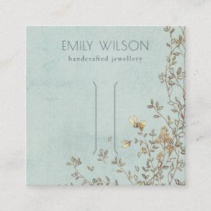 Elegant Dusky Floral Vine Aqua Hair Clip Display Square Business Card
