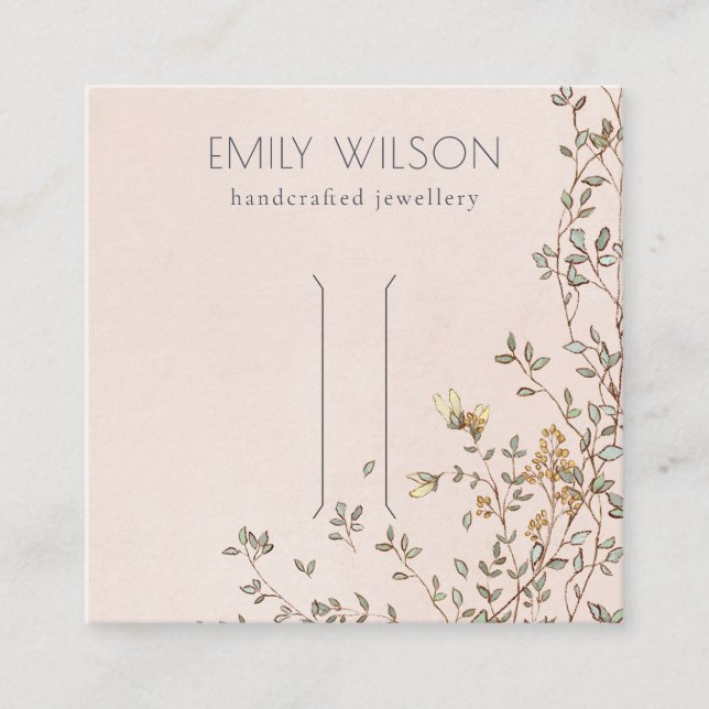 Elegant Dusky Floral Vine Blush Hair Clip Display Square Business Card (Front)