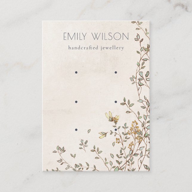 Elegant Dusky Floral Vine Ivory 3 Earring Display Business Card (Front)