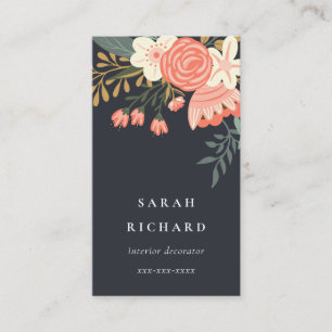 Elegant Dusky Orange Blush Black Ambrosia Floral Business Card