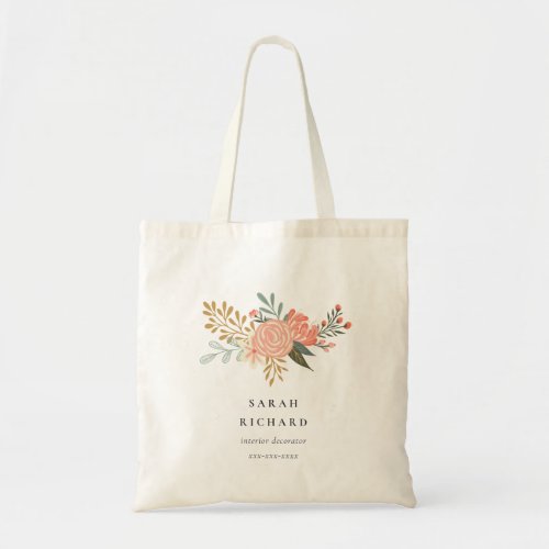 Elegant Dusky Orange Blush Green Ambrosia Floral  Tote Bag