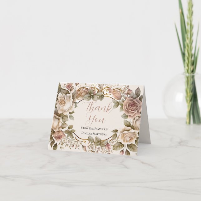 Elegant Dusky Rose Floral Bereavement Thank You Card (Front)