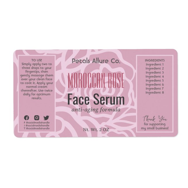 Elegant Dusky Rose Pink Face Hair Oil Serum Label (Front)