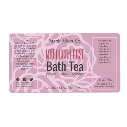 Elegant Dusky Rose Pink Floral Bath Product Label