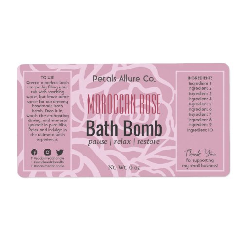 Elegant Dusky Rose Pink Floral Spa Product Label