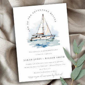 Elegant Dusky Sailboat Yacht Seascape Engagement Invitation