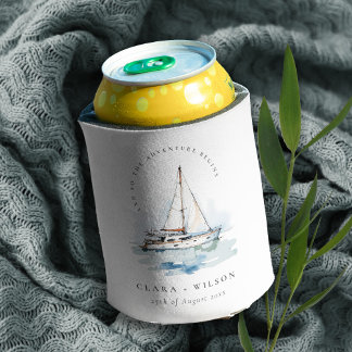 Elegant Dusky Sailboat Yacht Seascape Wedding Can Cooler