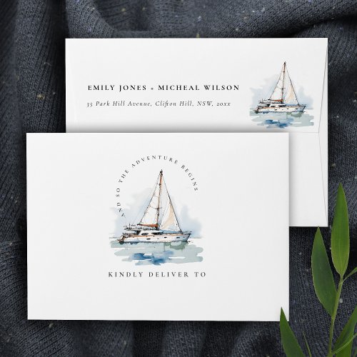 Elegant Dusky Sailboat Yacht Seascape Wedding  Envelope