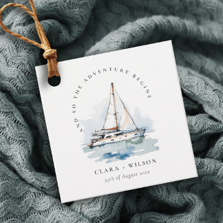 Elegant Dusky Sailboat Yacht Seascape Wedding  Favor Tags