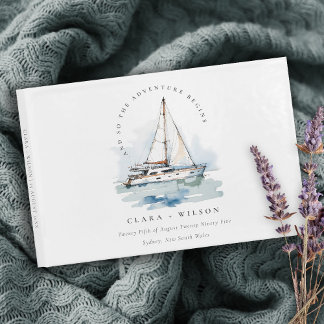 Elegant Dusky Sailboat Yacht Seascape Wedding Guest Book