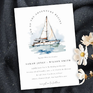 Elegant Dusky Sailboat Yacht Seascape Wedding Invitation