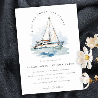 Elegant Dusky Sailboat Yacht Seascape Wedding Invitation