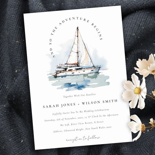 Elegant Dusky Sailboat Yacht Seascape Wedding  Invitation
