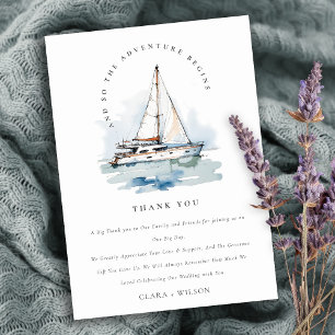 Elegant Dusky Sailboat Yacht Seascape Wedding Letterpress Thank You Card