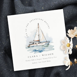 Elegant Dusky Sailboat Yacht Seascape Wedding Napkins