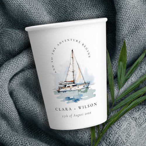 Elegant Dusky Sailboat Yacht Seascape Wedding  Paper Cups