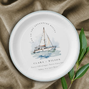 Elegant Dusky Sailboat Yacht Seascape Wedding Paper Plates