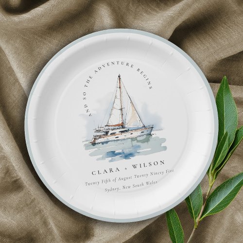 Elegant Dusky Sailboat Yacht Seascape Wedding  Paper Plates