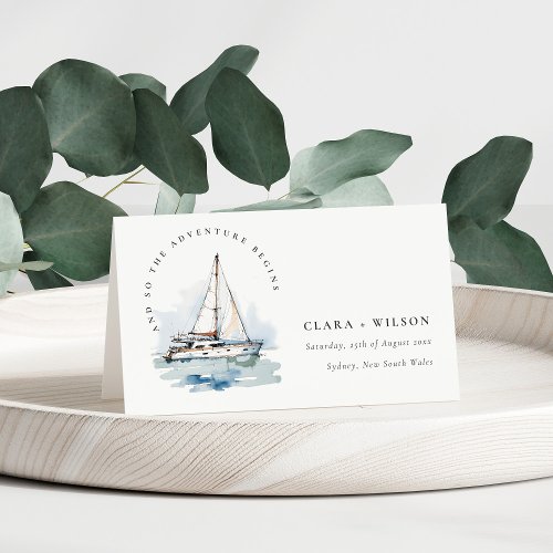 Elegant Dusky Sailboat Yacht Seascape Wedding  Place Card