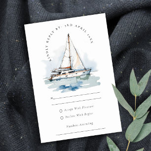 Elegant Dusky Sailboat Yacht Seascape Wedding RSVP Card