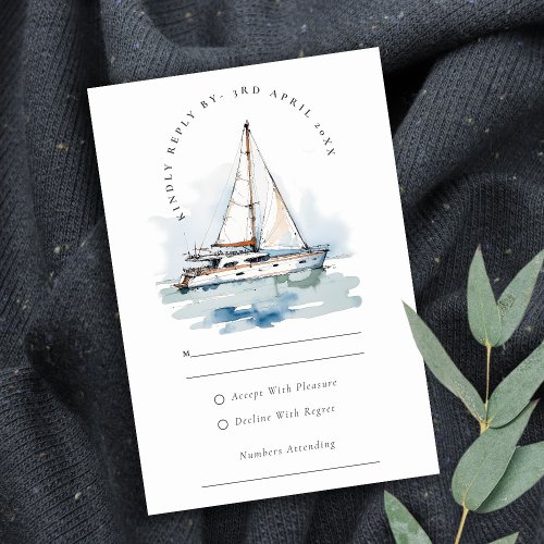 Elegant Dusky Sailboat Yacht Seascape Wedding RSVP Card